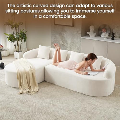 105" Boneless L Shaped Sectional Couch, Curved Cloud Deep Seat Sofa with Chaise Lounge, Oversized 4 Seater Couches for Living Room, No Assembly, Chenille Beige - color: Beige, size: L-Shaped Sofa