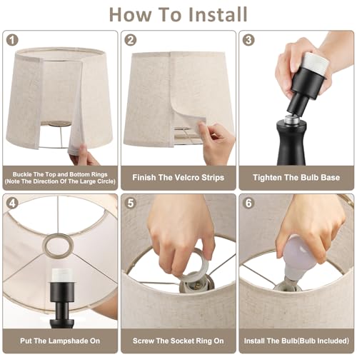 Modern Touch Lamps for Nightstand, 3 Way Dimmable Bedroom Lamp Set of 2 | USB C+A Charging Ports, Black Bedside Lamps for Bedroom, Living Room, End Table, Bed Side, LED Bulb Included - color: E. Black Base-Beige Shade