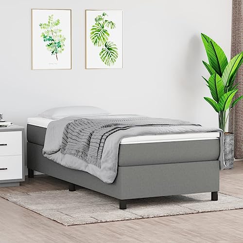 Twin Bed Frame Dark Gray, Upholstered Platform Bed with Breathable Polyester Fabric, Sturdy Plywood and Engineered Wood Mattress Foundation, Modern Style for Bedroom, 39.4 x 76 Inch - color: Grey, size: Twin