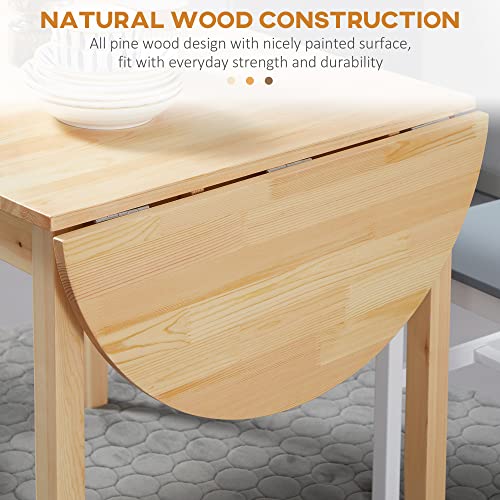 Drop Leaf Dining Table, 55-in Solid Pine, Natural | Solid pine construction, drop-leaf design, expands to 55 in, seats 4-6, assembly required