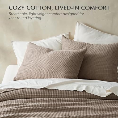 100% Cotton Waffle Coverlet Set, Queen Size, Truffle Taupe Brown | Soft Premium Waffle Weave Cotton Bed Blanket, Lightweight Oversized Bedspread, All Season 3-Piece Bedding Set with 2 Shams - color: Truffle Taupe Brown, size: Full/Queen (92" X 96")