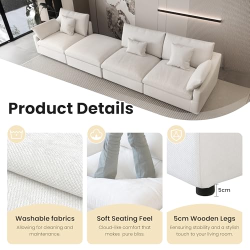 Cloud Couch Modular Sectional Sofa,82.68" Oversized LoveSofa, Down Filled Convertible Wide Seater for Living Room Set, Covers Washable&Replaceable,White - color: White, size: 2 Seater