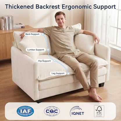 3 Seater Couch & Loveseat Sofa 2 Piece Set, Small 50" Love Seat & 69" Cloud 3 Seat Couch Sofa Set Washable Chenille Pillow Living Room Set for Apartment Office 50-Beige-3+2 - color: Beige, size: 50"+69"