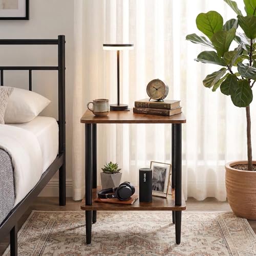 FORAOFUR End Table with Charge Station, Small End Tables Living Room, Nightstand with 2 Tier Storage Shelves for Small Spaces, Living Room, Bedroom, Sofa End Table Rustic Brown - color: Rustic Brown