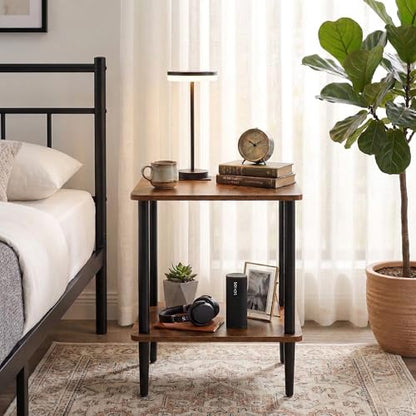 FORAOFUR End Table with Charge Station, Small End Tables Living Room, Nightstand with 2 Tier Storage Shelves for Small Spaces, Living Room, Bedroom, Sofa End Table Rustic Brown - color: Rustic Brown