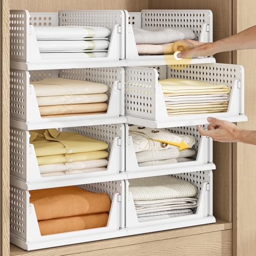 5 Pack Stackable Plastic Storage Closet Organizers and Storage Bins Drawer Shelf Storage Container for Wardrobe Cupboard Kitchen Bathroom Office White | Drawer Shelf Storage Container for Wardrobe Cupboard Kitchen Bathroom Office White Foldable Multifunct