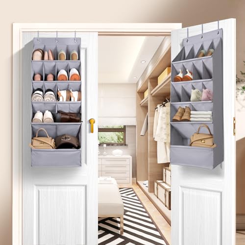 FENTEC 1 Pack Over-the-Door-Shoe-Organizers, Hanging Organizer Large Pocket | Shoe Holder Hanging Shoe Rack for Closet Shoe Organizer for Wall, Over Door Organizer with 15 Pockets for Boot, Sneaker, Gray - color: GREY, size: 18+ Pairs