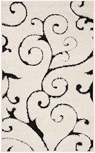 SAFAVIEH Florida Shag Collection Accent Rug - 2'3" x 5', Ivory & Black, Scroll Design, Non-Shedding & Easy Care, High-Low Plush Pile, Ideal for Bedroom, Foyer, Hallway (SG455-1290) - color: Ivory/Black, size: 2'3" x 5' (Rectangular)