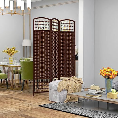 HOMCOM 3 Panel Room Divider, Folding Privacy Screen, 5.6', Brown | Room Separator, Wave Fiber Freestanding Partition Wall Divider - color: Brown, size: 3 Panel