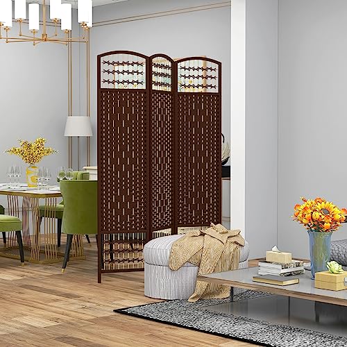 HOMCOM 3 Panel Room Divider, Folding Privacy Screen, 5.6', Brown | Room Separator, Wave Fiber Freestanding Partition Wall Divider - color: Brown, size: 3 Panel