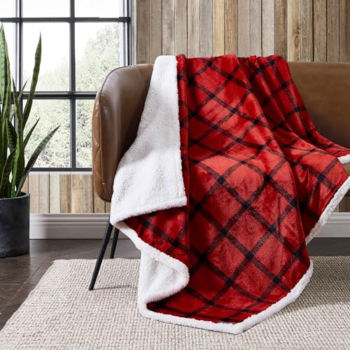 Eddie Bauer - Throw Blanket, Brushed Fleece & Plush Sherpa Soft Bedding, Blanket for Couch & Bed (Bunkhouse Plaid Red, 50" x 60") - color: Bunkhouse Plaid Red, size: 50" x 60"