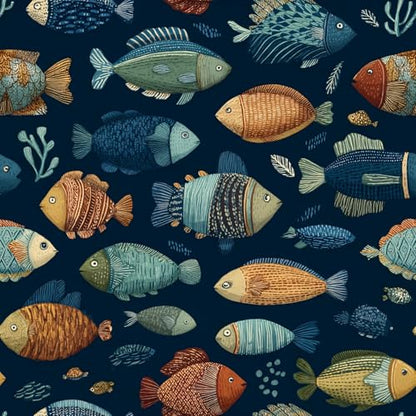 Deep Navy Blue Background Whimsical Underwater Tropical Fish Peel and Stick Wallpaper Easy Peel Off Contact Paper Stick on Adhesive Wall Paper for Bathroom Waterproof Renter 17.71"x118.1" - color: LD-143a, size: 17.7" x 118"