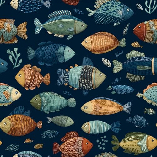 Deep Navy Blue Background Whimsical Underwater Tropical Fish Peel and Stick Wallpaper Easy Peel Off Contact Paper Stick on Adhesive Wall Paper for Bathroom Waterproof Renter 17.71"x236.2" - color: LD-143b, size: 17.7" x 236"