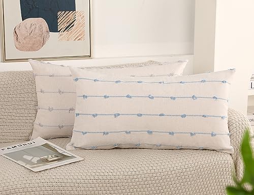 NUYECY Boho Long Lumbar Pillow Covers 12 x 26 Blue,Classic Stripe Pattern Cotton Decorative Long Lumbar Pillow Case Cushion Cover Cushion Case for Sofa Couch Bed Livingroom Farmhouse,Modern Accent - color: Light Blue, size: 26" x 12" (Pack of 1)
