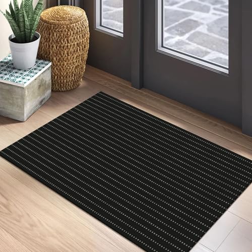Washable Entryway Rug, Non Slip Indoor Doormat, 2x3 Ft, Black/Grey | Washable Braided Small Area Rug, Non Slip Rubber Dot Backed, For Kitchen, Foyer, Front Door, Porch, Bathroom, Bedroom - color: Black and Grey, size: 2' x 3' (Rectangular)