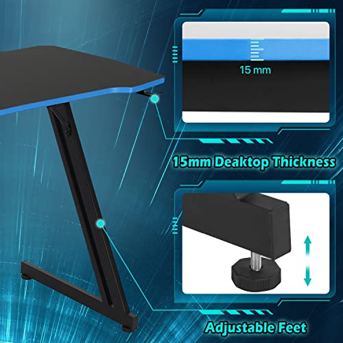Dkelincs 47 inch Gaming Desk Z-Shaped Computer Desk PC Computer Table Home Office Desk Ergonomic Gamer Workstation with Headphone Hook, Blue - color: Blue, size: 47 Inch