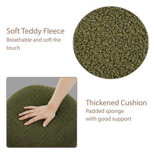 Modern Round Vanity Stool, Small Ottoman, Cute Fabric Foot Stool, Teddy Fleece Footrest, Upholstered Vanity Chair, Stool for Makeup, Bedroom, Living Room (2, Round-Dark Green) - color: Round-dark Green