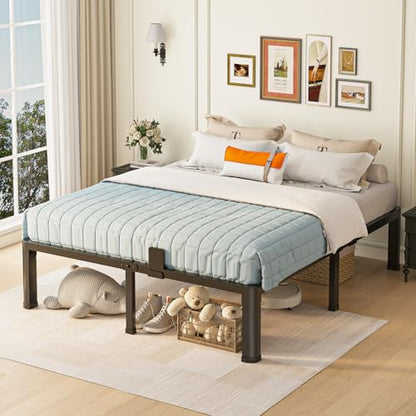 14 inch Queen Bed Frame with Round Corner Legs Mattress Slide Stopper,3500 lbs Heavy Duty Metal Platform,Steel Slats Support,No Box Spring Needed,Easy Assembly,Noise Free - size: Queen, style: 14 inch