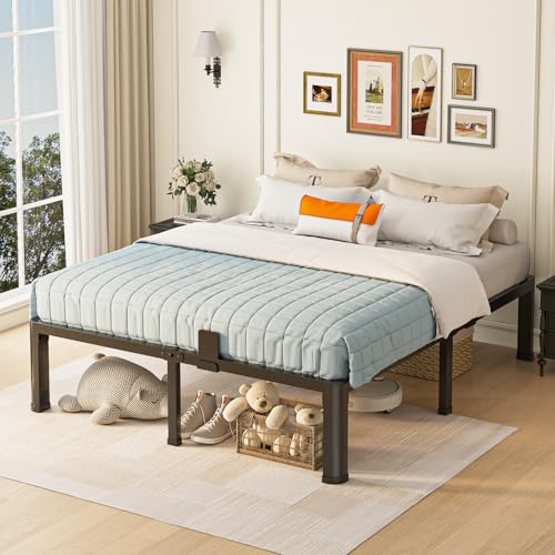 14 inch Queen Bed Frame with Round Corner Legs Mattress Slide Stopper,3500 lbs Heavy Duty Metal Platform,Steel Slats Support,No Box Spring Needed,Easy Assembly,Noise Free - size: Queen, style: 14 inch