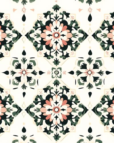 BOKEBEVE Boho Floral Peel and Stick Wallpaper Beige Green 17.5 x 393.5In | Extra Long Symmetry Contact Paper Modern Wall Paper for Bedroom Accent Walls Laundry Nursery Pantry Renter Friendly Removable - color: Beige/Yellow/Green, size: 17.5" x 393.5"
