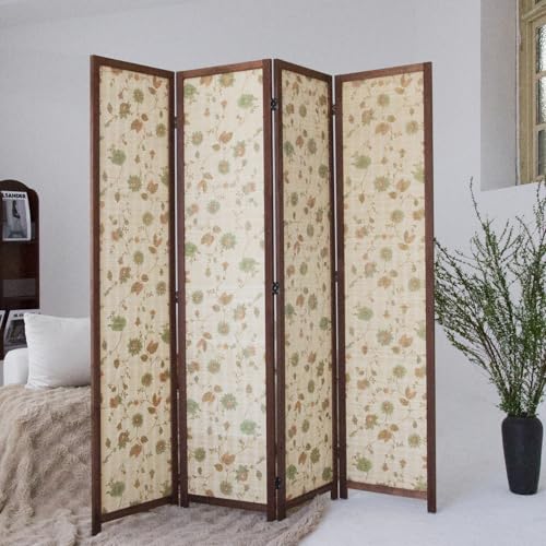 4 Panel Bamboo Room Divider, Double-Sided Privacy Screen | Double-Sided Floral Pattern, 5.6 ft Bamboo Print Folding Screen, Divider for Room Separation, Decorative Panel Divider - size: 4 Panel