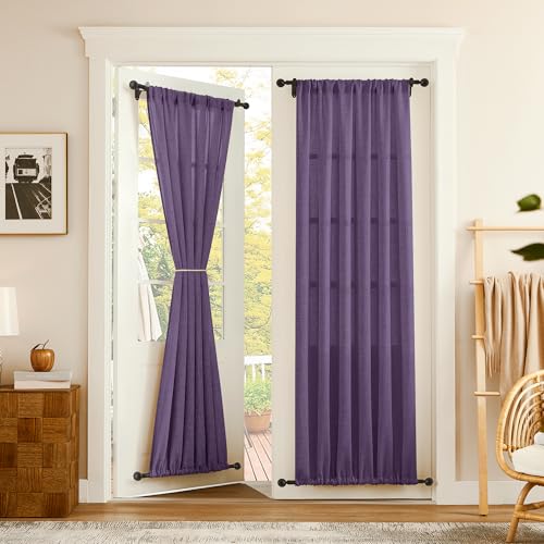 Tollpiz Linen Door Curtain Doorway Semi Sheer Curtains Closet Light Filtering Drapes Dual Rod Pocket Boho Window Curtain for Room Divider, 25 x 72 inches Long, Royal Purple, 1 Panel - color: Royal Purple, size: 25"W x 72"L (Pack of 1)