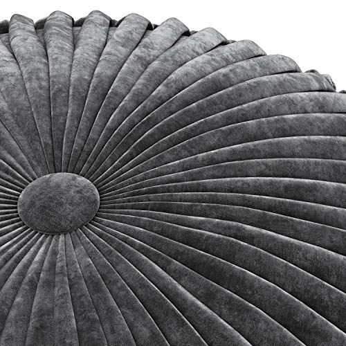 SIMPLIHOME Safford 20" Wide Square Pouf in Grey/White PET Polyester | Boho footstool, extra seating for home living room or bedroom with button-tufted pleated design, assembled; pouf ottoman. - color: Dark Grey, style: Pouf