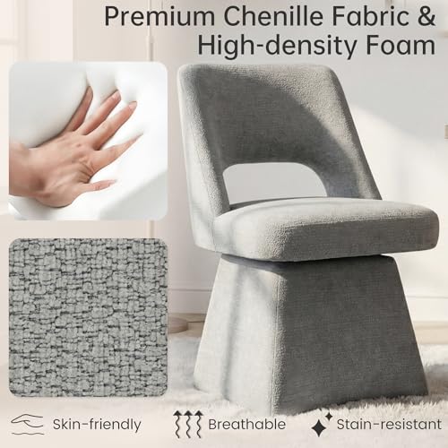 VKNOW Upholstered Swivel Dining Chair with Curved Open Back | Modern Dining Room Chairs with Chenille Fabric, Space-saving, Easy Assembly, for Dining Room, Living Room, Bedroom, Gray - color: Grey