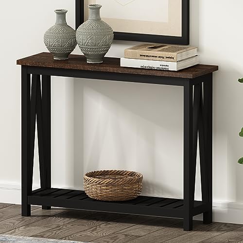 ChooChoo Farmhouse Console Table, Narrow Sofa Table for Entryway, 40 Inch | Rustic Entryway Table for Living Room, Hallway, Black - color: Black, size: 11.8"d X 39.4"w X 31.5"h