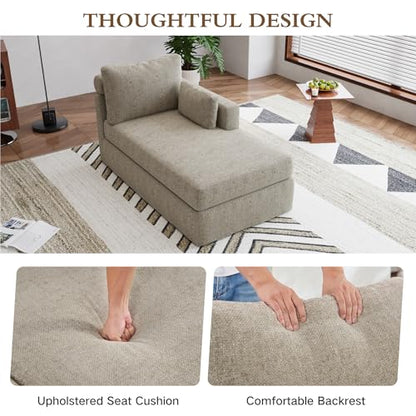 Chifee & Vingol Chaise Lounge with Right Armrest 31.89" Upholstered Modern Lounge Couch Sleeper Sofa with Cushions & Pillows for Living Room Bedroom Reading Nook,Taupe-1 - color: Taupe-1, size: Single Chaise-Right Armrest