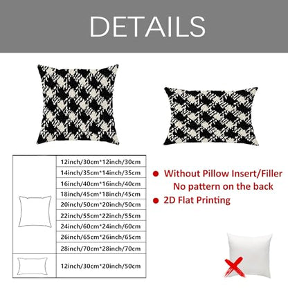 Houndstooth Throw Pillow Covers Set of 2, Modern Contemporary Geometric Abstract None Black Soft Velvet Washable Decorative Pillow Cases for Living Room Apartment Bed Sofa Decor 12x12 Inch - size: 12" x 12" (Pack of 2)