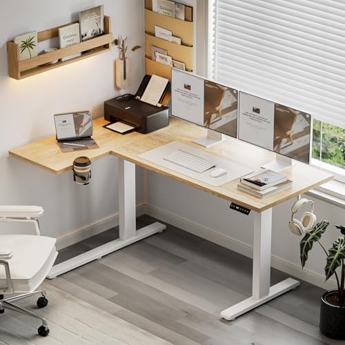 Muvai 59 Inch L Shaped Standing Desk Adjustable Height with Cable Management Tray,Gaming Electric Corner Standing Desk, Sit Stand Computer Table with Reversiable Splice Board,Light Rustic Brown - color: Light Rustic Brown, size: L-shaped 59 Inches