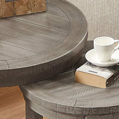 Round Nesting Coffee Table Set of 3, Mid Century Rustic Farmhouse Solid Wood Coffee Tables Center Table for Living Room Apartment, ø40 + ø24 + ø17.56 (Light Brown) - color: 40"+24"+17.56" Light Brown