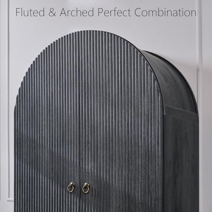 IFGET 71" Tall Arched Pantry Cabinet, Fluted Kitchen Storage Cabinet with Adjustable Shelves and 2 Large Drawers, Freestanding Morden Versatile Cupboard for Living Room, Bathroom, Dark Gray - color: Dark Gray