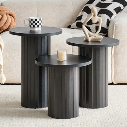 Round Nesting Coffee Table Set of 3 Mid Century Modern Wood Round Coffee Tables with Flexible Small Boho Circle End Table for Space Saving Living Room Comedor Home Office Bedroom(Black) - color: 3pcs Black