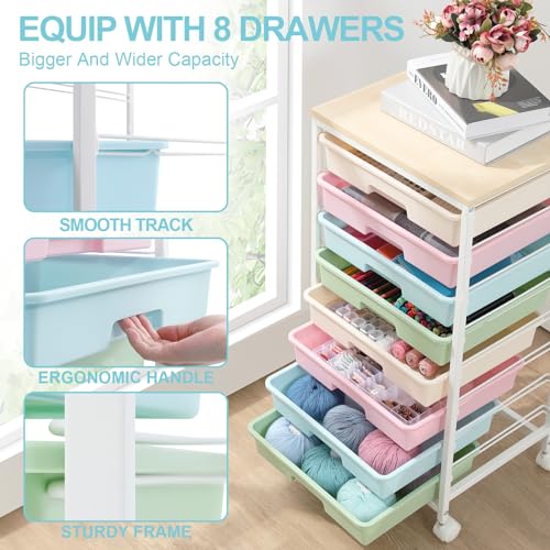 SYKIARIOL Rolling Cart with Drawers, 8 Drawers Utility Cart, Rainbow | Rolling Drawer Cart on Wheels with Wooden Tabletop for Living Room,Classroom,Bedroom,Bathroom,Dorm,Office - color: Rainbow