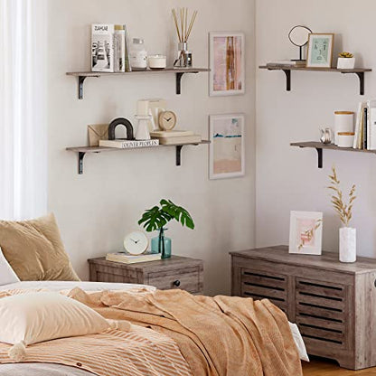 Long Wall Shelves, 39.4Inch Wooden Wall Mounted Shelves, Set of 2 | Large Floating Book Shelf, Metal Bracket, Easy Assembly, Max Load 33lbs, Wall Storage Ledges, Bedroom/Bathroom/Kitchen Greige - color: Greige, size: 39.4 Inch