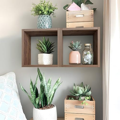 Cube Floating Shelves Set2, Display Shelves Wall Mount 7.75" D x 12.5" W x 12.5" H, (Walnut, Square 2 Cubes) - color: Dark Walnut, size: Square-Set2