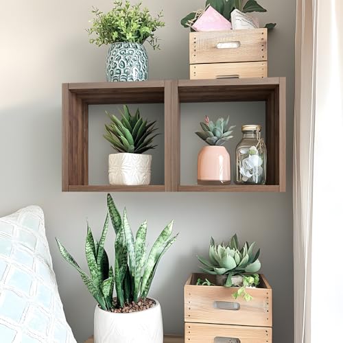 Cube Floating Shelves Set2, Display Shelves Wall Mount 7.75" D x 12.5" W x 12.5" H, (Walnut, Square 2 Cubes) - color: Dark Walnut, size: Square-Set2