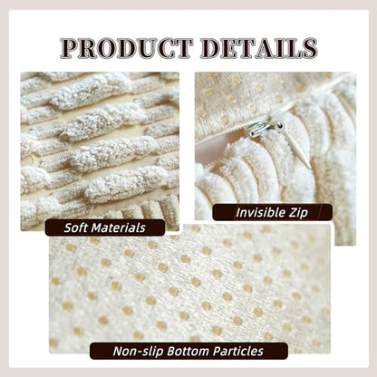 Round Ottoman Pouf Cover Bean Bag Foot Rest, Beige | Cover Only, 20x20x8 In, Soft Corduroy, Ribbed Texture, Living Room, Bedroom, Reading Nook - color: Beige