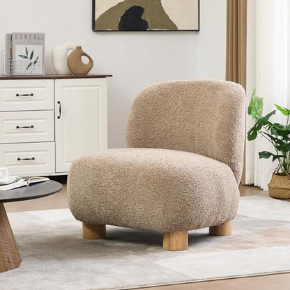 Christopher Knight Home Modern Low Profile Accent Chair for Living Room, Boucle Upholstered Armless Chair with Rubberwood Legs, Comfy Lounge Armchair, Plush Cloud-Like Seating for Bedroom, Light Brown - color: Light Brown