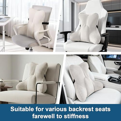Lumbar Support Pillow(Pat. Pend) – Multi-Functional Ergonomic Back Cushion for Sofa Chair, Car Seat & Sofa, Reading Pillow with Firm Multi-Zone Support to Relieve Lower Back Pain, Misty White - color: Misty White