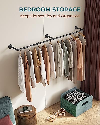 OROPY 65.7" Heavy Duty Industrial Pipe Clothes Rack for Hanging Clothes | Wall Mounted Clothes Bar, Space Saving Iron Garment Rack, Multi-Purpose Hanging Rod for Bedroom, Closet, Black, 3 Base