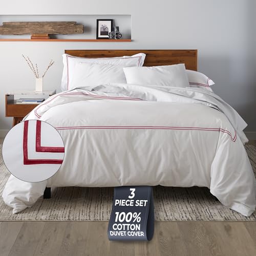 Ella Jayne Duvet Cover Queen 100% Cotton Percale Soft Set Red Design 3 Pcs | Queen Duvet Cover | Soft Cotton Percale | 90 x 90 Inch Cover | Includes 2 Matching Pillow Shams | Red Design - color: Red, size: Full/Queen