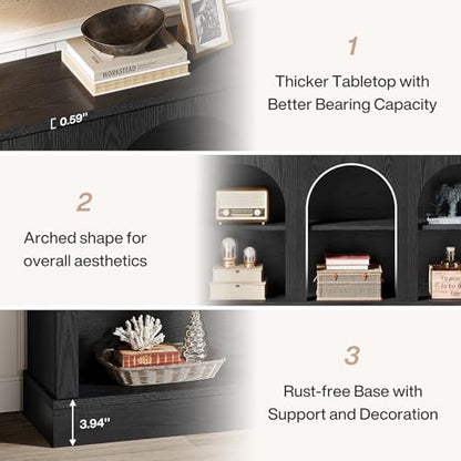 Tribesigns Black Console Table with Storage, 63" Long Arched Entryway Table | 3 Tier Wooden Farmhouse Rectangular Sofa Table Behind The Couch for Entrance, Hallway, Foyer, Living Room - color: Black