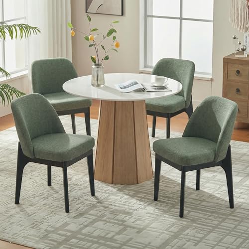 VKNOW Upholstered Wood Dining Chairs Set of 4 with Modern Fabric, Green | Modern Dining Room Chairs with Wood Legs, Kitchen Chairs for Restaurant, Living Room, No Wobble - color: Green-black Leg, size: 4 PCS
