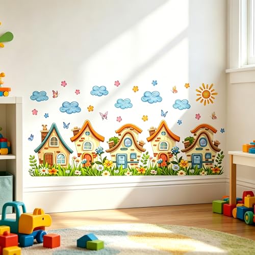 Cartoon House Wall Decals Peel and Stick Kids Room Nursery Decor - color: Terraced Houses