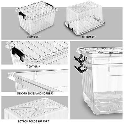 Cetomo 18Qt*4 Plastic Storage Bins, Storage Box, 4 Pack, Organizing Container with Durable Lids and Secure Latching Buckles, Stackable and Nestable, Clear with Black Buckle - size: 15L*4