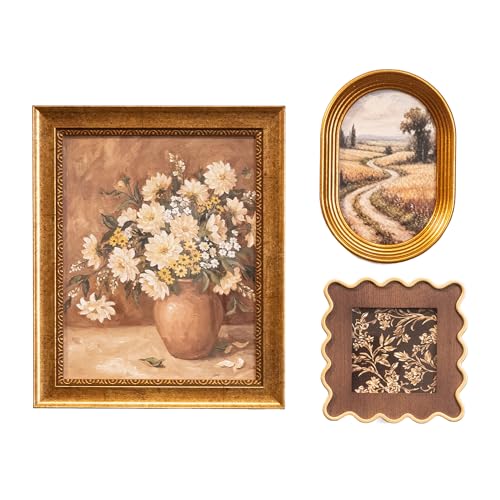 Mixed Shape Vintage Picture Frame Set | 3 Pack 8x10 4x6 4x4 Decorative Frames for Home Gallery Wall & Tabletop Display - size: 3PCS