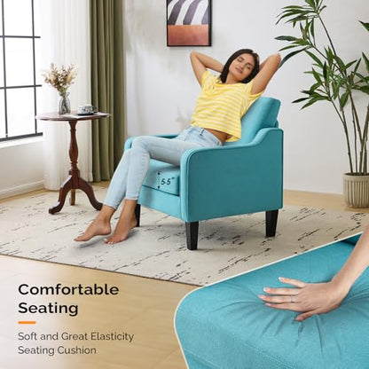 VINGLI Accent Chairs for Living Room Mid Century Modern Chair Sofa Chair Upholstered Arm Chair with Scooped Arms for Bedroom, Apartment, Office, Studio, Waiting Room, Play Room - color: Teal Blue